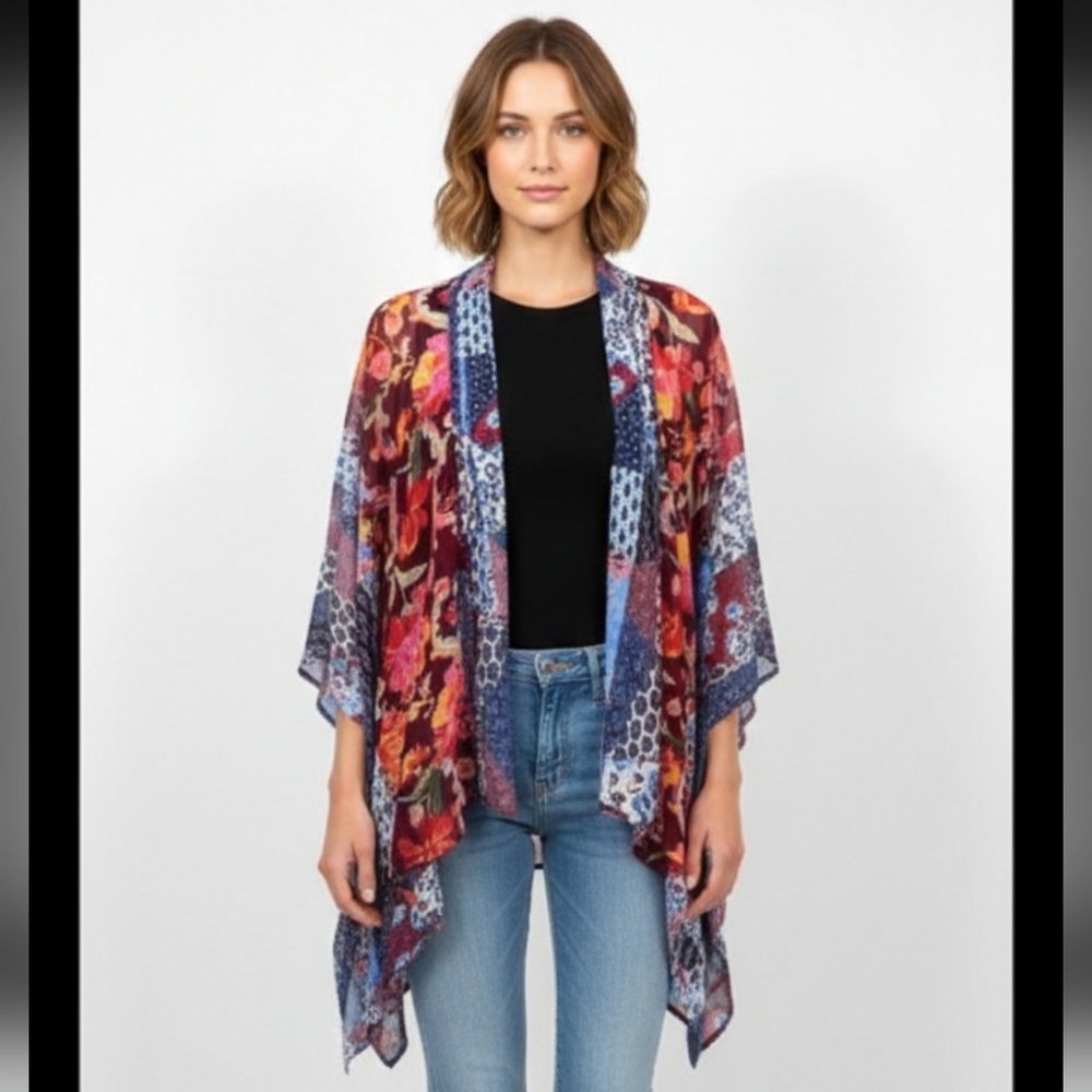 NWOT Maronie Anthropologie Floral Patchwork Kimono Wrap Cardigan Boho One Size